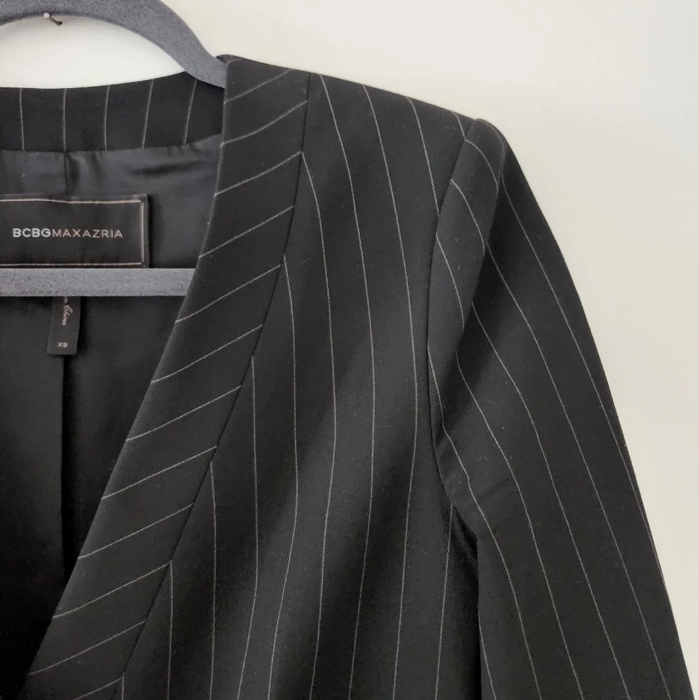 BCBGMaxAzria Dress Waleska Blazer Suit Jacket Mini Dress Pinstripe Black XS - Picture 7 of 11